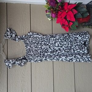 Old Navy Black White Floral crepe mini Dress XL NWT